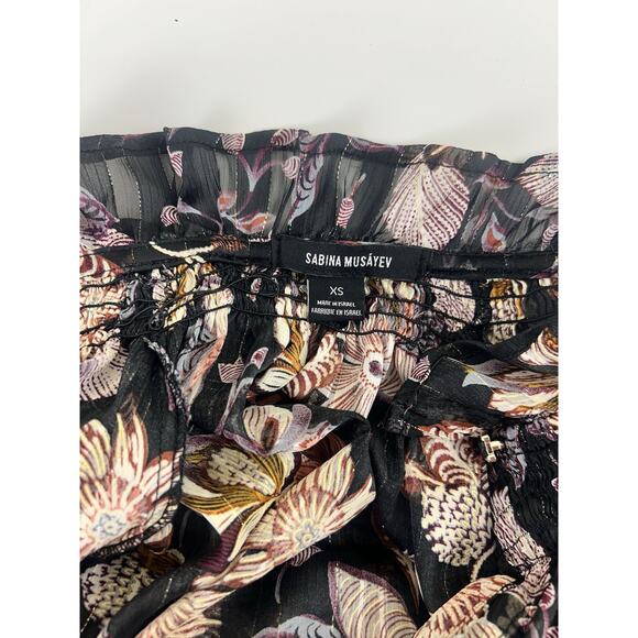Sabina Musayev Geneva Floral Dress Sheer Metallic Black Sheer Long Sleeve Sz XS - Picture 2 of 15